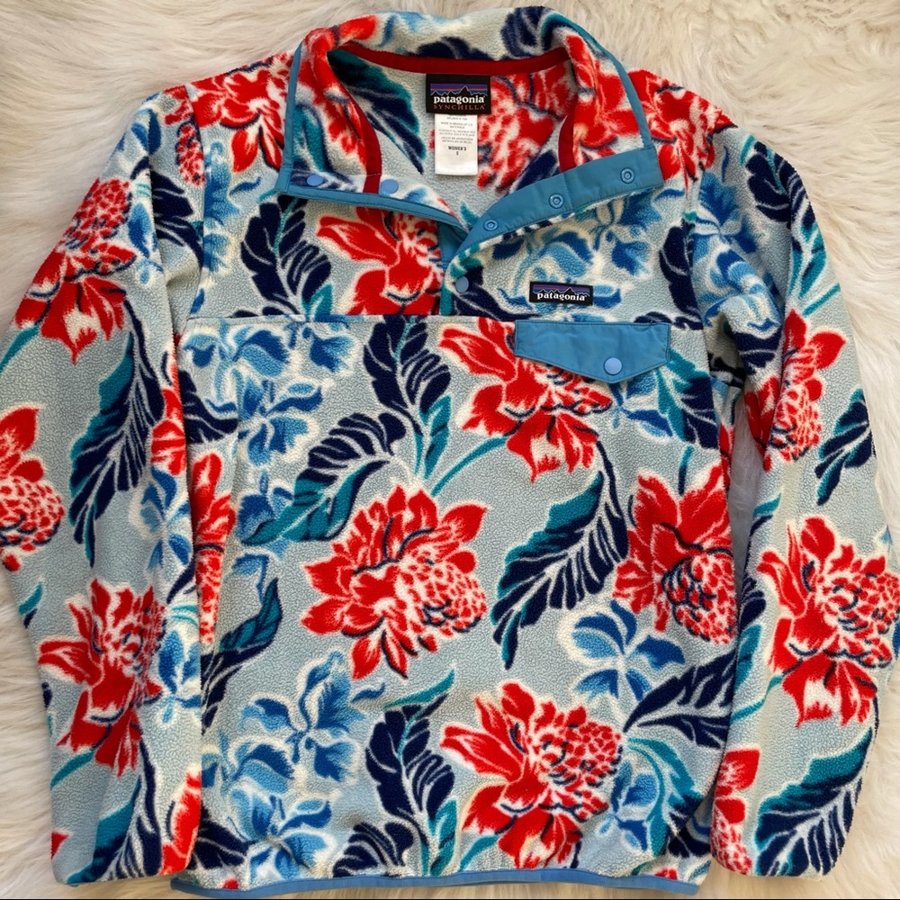 Patagonia synchilla snap fleece sweatshirt Hawaiian print